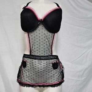 French Maid Apron Satin Tie Lingerie- 1X
